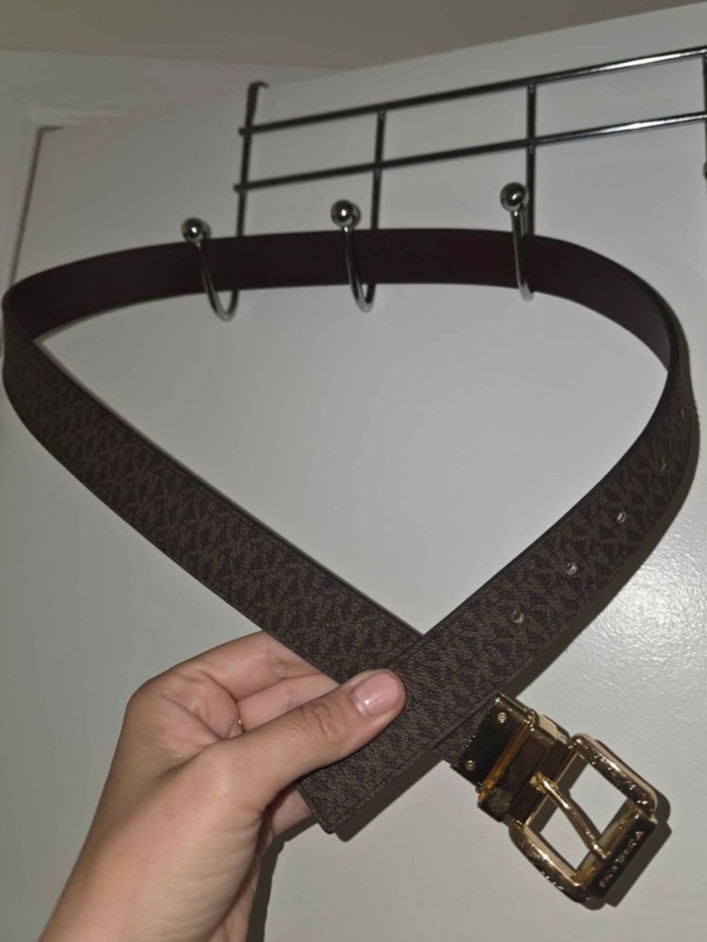SIZE M Michael Kors Brown Signature Logo Belt with Gold Buckle